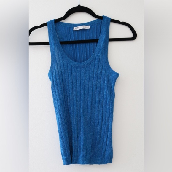 Zara Blue Ribbed Tank Top - Picture 1 of 4